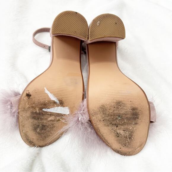 Steve Madden Carabu pink suede leather feather heels size 5.5 peep toe - Picture 3 of 8